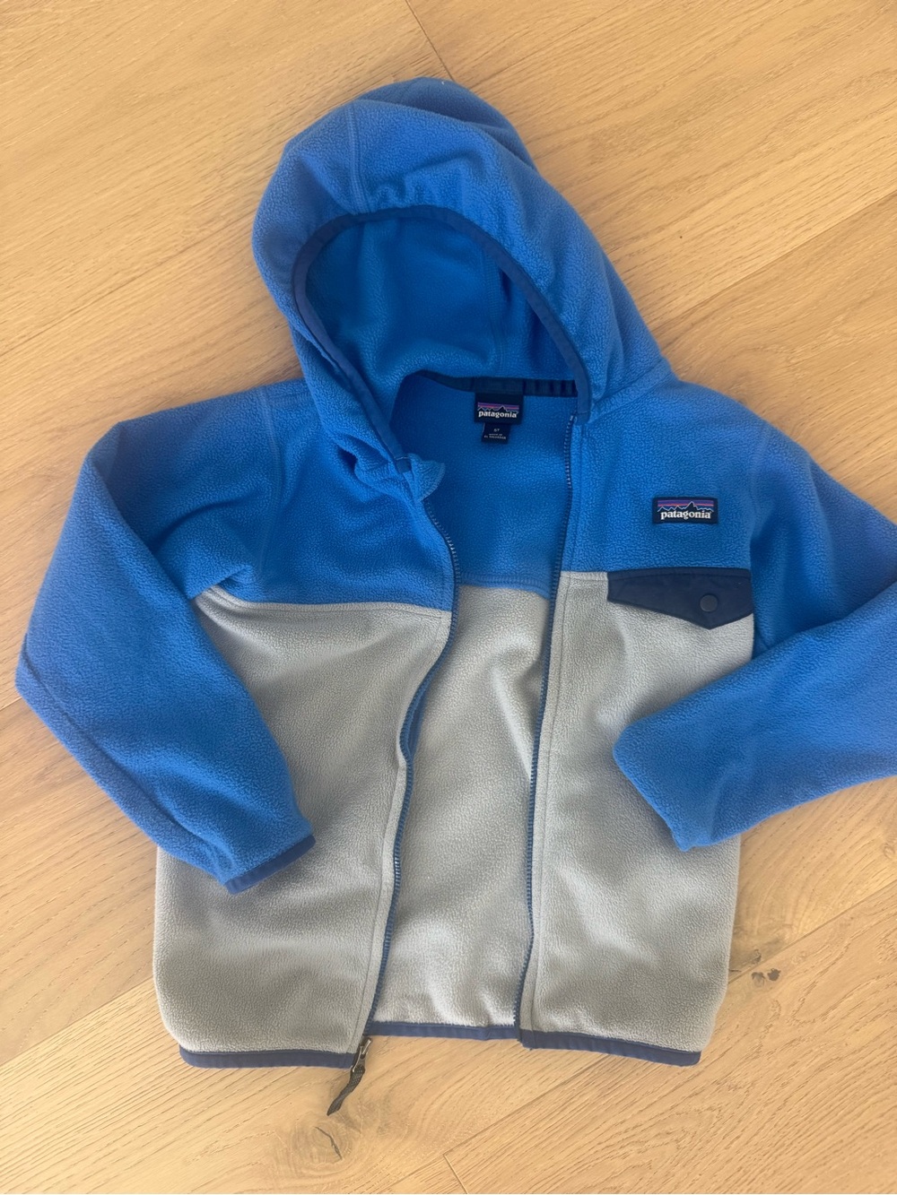 Patagonia Blue & Light Gray Kids Hooded Fleece Jacket